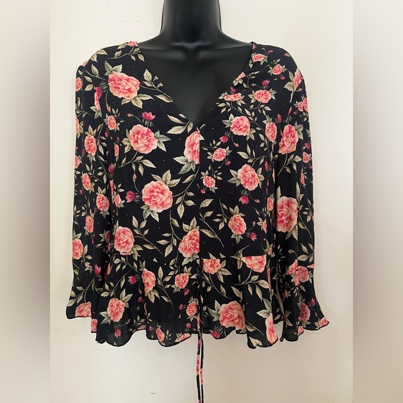 Zara Floral Black and Pink Women's Top - Picture 1 of 4
